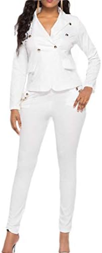 BingSai Women's OL Double Button Blazer Jacket Coat Pants 2 Piece Set Suit