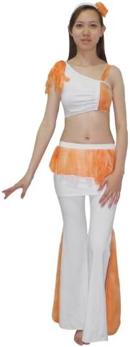 3 PCS SET: Womens Belly Dance Headband, Cropped Top &amp; Skirt Pant Set S-M White