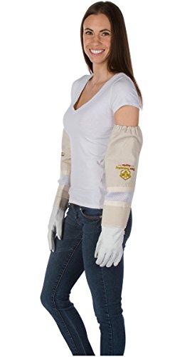 Beekeeping Gloves (XX-Large) Ventilated Sleeves - Elastic Sting Proof Gauntlet Cuffs Genuine Cow Leather Long Thick Sleeves Apiary Vented Bee Gloves Professional or Beginning Beekeeper