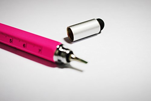 6 in 1 Multitool Pen with Gift Box - Includes 1 Ballpoint Pen, Universal Stylus Pen, Ruler,Flat and Phillips Screwdriver Bit, Level Gauge - The Perfect Multi-Function Gadget (Pink)