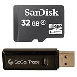 SanDisk 32GB Micro SDHC Class 4 TF Memory Card Samsung GALAXY Tab 7.0 Plus Galaxy S II Epic 4G Touch with SoCal Trade, Inc. Micro SD HC & SD Card Reader - Bulk Packed