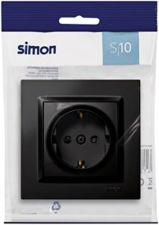 - Prise à encastrer Schuko, série Simon 10, 250 V, 16 A, prise murale plate et fine, facile à installer, avec cadre, couvercle et mécanisme, base de prise femelle couleur noire