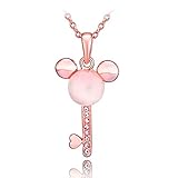 Necklace,Rose Gold Plated Mouse Cat Eye Stone Key Pendant for Women,Alberoo Cute Animal Jewelry for Women,Girls,20'' Inch Extender