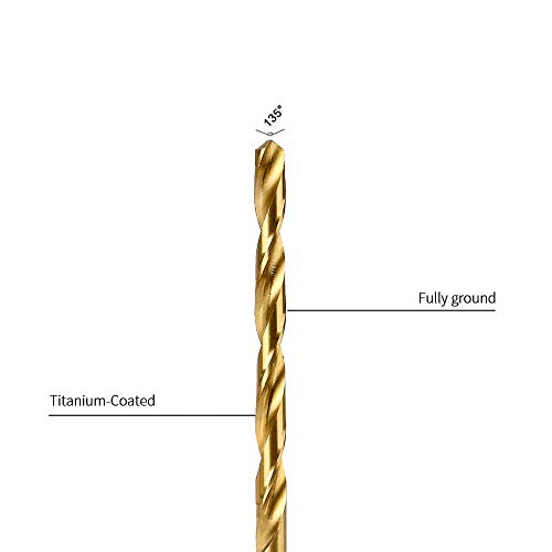 amoolo Drill Bit Set (60 pcs), Titanium Coated Twist Drill Bits for Wood, Soft Metal, Plastic, Aluminum Alloys, 1/8"-3/64"