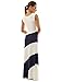 PattyBoutik Women's V Neck Striped Maxi Dress (Navy and Ivory White M)