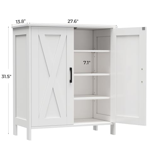 Homleke Farmhouse Shoe Cabinet with 2 Barn Doors & Wood Legs | Tall 4-Tier Shoe Storage Cabinet, 3 Adjustable Shelves, Shoe Rack Organizer, for Entryway, Hallway, Closet, White
