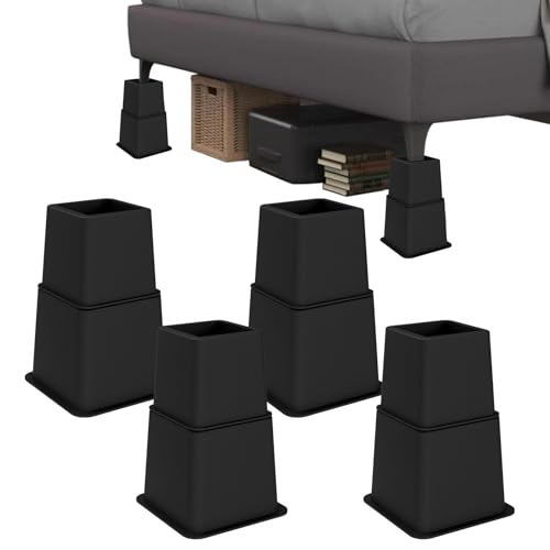 Demiwise Heavy Duty Bed Risers - Set of 4 Adjustable Furniture Risers, Elevatio…