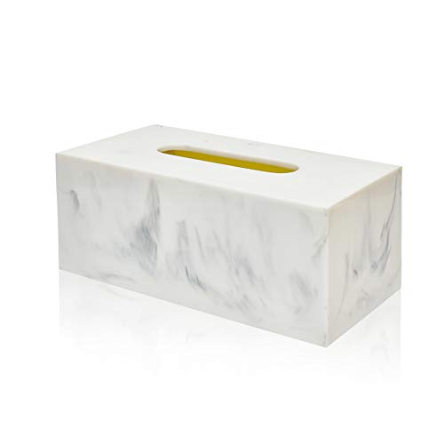 Jung Ford Retangular Tissue Box Cover, Facial Napkin Holder for Living Room Bathroom Office Marble-Imitated Made of Resin