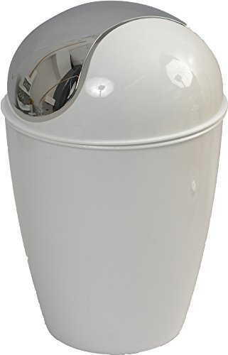 EVIDECO 6507100 Mini Waste Basket for Bathroom or Kitchen Countertop 0.5 Liter-0.3 Gal Chrome Lid-White - Thumbnail 4
