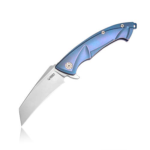 KUBEY KB153 Folding Pocket Knife, Everyday Carry 3.4in Ttanto D2 Steel Blade and CNC Titanium Handle with Frame Lock for Hunting Camping and Outdoor (Purple)