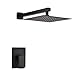 KOJOX Shower system with Rain Shower Head, Single Function shower valve Shower Set Combo with Trim Kit (Matte Black)