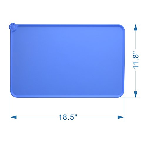 Guardians Dog Food Mat,Silicone Pet Feeding Mats,Non Slip Waterproof Cat Bowl Trays Food Container Placemat for Small Animals (18.5"x11.8", Blue)
