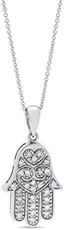 0.32 CT Natural Diamond Hamsa Hand of Fatima Pendant with Chain in 14k White Gold