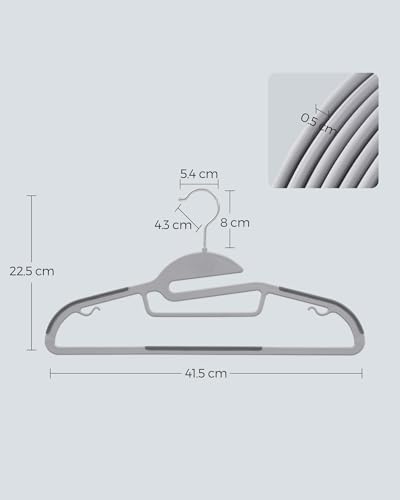SONGMICS 50 Perchas de Plástico, Antideslizantes, Ahorro de Espacio, 41,5 cm de Largo, Gancho Giratorio 360º, Gris Claro y Gris Oscuro MCRP41G-50