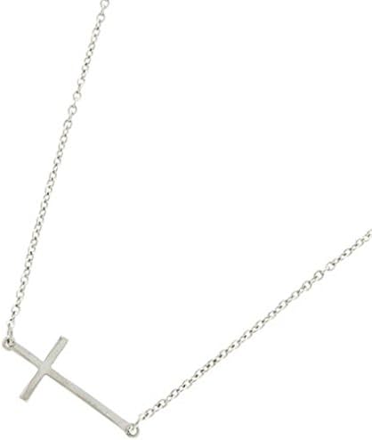 Petite Sideways Christian Cross Necklace 17" Long Silver Fashion Jewelry Boxed (#122)