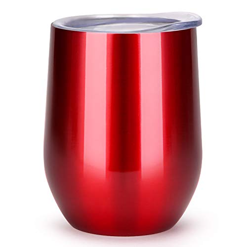 MASCOTKING 12 oz Wine Tumbler,Double Vacuum Insulated Wine Glass with Lids for Keeping Wine, Coffee, Drinks, Champagne, Cocktails-Perfect Father's Day Gifts