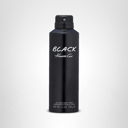 Kenneth Cole Black All Over Body Spray for Men, Aromatic Woody Fragrance, Notes of Watermint, Mandarin, Cedar, and Musk, Long-Lasting Cologne, 6.0 Fl. Oz