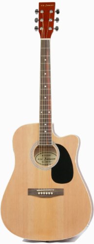 Jameson Guitars Full Size Thinline Acoustic Electric Guitar with Free Gig Bag Case & Picks Natural Right Handed