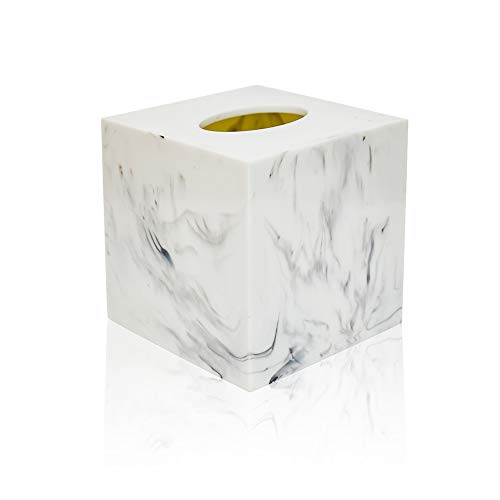 Jung Ford Square Tissue Box Cover, Facial Napkin Holder for Bathroom Living Room Office, Marble-Imitated Made of Resin - Thumbnail 5