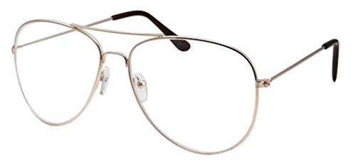 WebDeals - Clear Lens Aviator Eyeglasses Classic Retro Nickel Metal Frame (Gold Medium, Clear) - Thumbnail 7