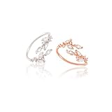 KOREA-JIAEN Branch Ring S925 Sterling Silver Plated 5A Level Cubic Zirconia Adjustable Opening Ring