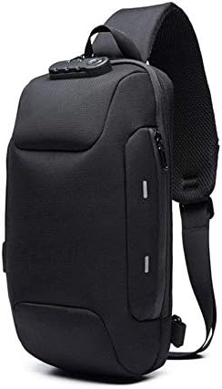 Oivias Sling Backpack,USB Anti-Theft Men's Chest Bag with Anti-Theft Password Lock, Casual Shoulder Bag Waterproof Oxford Cloth Chest Bag for Outdoor Activities（Size：17834cm） (Color : Black)