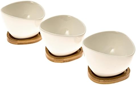 Stylish Ceramic Succulent Planters By EcoPlant - Modern Set Of 3 Mini Flower Pots With Practical Bamboo Draining Tray - Decorative Cactus Planter Pots (3, Ceramic White - Smooth Triangle)