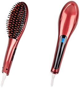 Hair Guru - The Best Straightening Anti-Frizz Styling Brush - Electric Ceramic Styling Brush, Leaves Hair Shiny and Silky Smooth, 7 Ft Cord, Dual Voltage, Professional and Personal Use (Red)