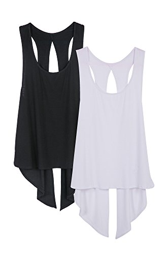 icyzone Sexy Yoga Tops Workout Clothes Racerback Tank Top for Sport Women(Pack of 2) (M, Black/White)