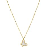 DIAMANTIO 18K Gold Plated Butterfly Pendant Necklace for Women – White Shell Inlay Charm, Delicate Chain Jewelry Gift