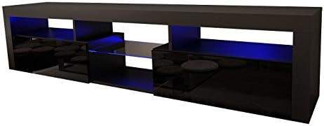 Domovero Vespe 200 TV Stand Wall Mounted Manhattan Comfort Furniture/Floating TV Wall Units LED lighting/Color (Black & Black)