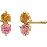 14K Yellow Gold Pink Topaz and Citrine Bony Levy Color Stud Earrings