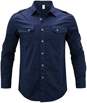 Little Hunter Men's Casual Long Sleeve Shirts Army Military Style Cargo Tactical Work Dress Shirt