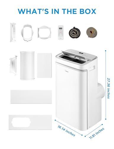 Midea 12,000 BTU ASHRAE (8,000 BTU DOE/SACC) Portable Air Conditioner, Cools up to 350 Sq.Ft., with Dehumidifier & Fan mode, Control with Remote, Amazon Alexa & Google Assistant
