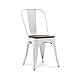 BELLEZE Metal Dining Chairs Set of 4, Stackable Metal Chairs Vintage Farmhouse Chairs with Detachable Backrest and Wood Seat, Weather Resistant Tolix Chair for Indoor Outdoor - Alexander (White)