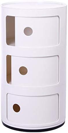 QYJpB Round Three-Shelf Bedside Table Side Table Multi-layer Storage Storage Bucket Multi-function Side Cabinet (color : White)