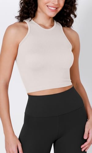 ASLABCREW 4 PIECE SEAMLESS TANK TOPS FOR WOMEN HIGH-NECK RIB-KNIT SLEEVELESS COMFY TANKS, IVORY+STAR WHITE+ERMINE+NAVY, X-LARGE/XX-LARGE