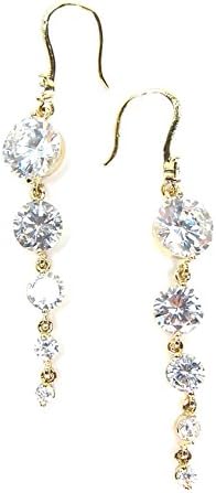 Crystal Round Cubic Zerconia Dangle Earrings Gold Tone