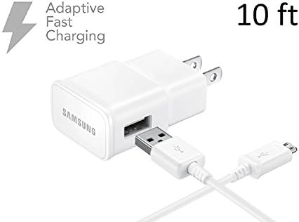 New OEM Samsung Fast Adaptive Wall Adapter Charger for Galaxy S7 S6 Note 5 4 Edge EP-TA20JWE + 10 Foot Micro USB Cable