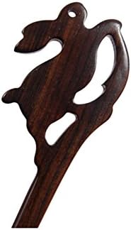 BOCHIONEbony Black Wood Hair Stick Hairpin Animal Shape Handmade Carved Women Girl Chignon Updo Hair Accessories Cosplay Hairpin (Moon Rabbit)