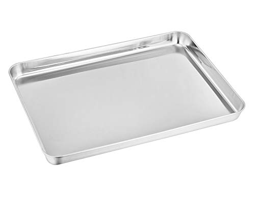 TeamFar Toaster Oven Pan, Stainless Steel Toaster Oven Tray Quarter Sheet Pan, 12.4’’x 9.7’’x1’’, Non Toxic & Healthy, Rust Free & Mirror Finish, Easy Clean & Dishwasher Safe