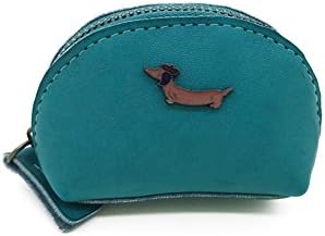 Original Design Handmade Leather Coin Purse Change Cash Bag With Zipper For Women-DACHSHUND (peacock blue)