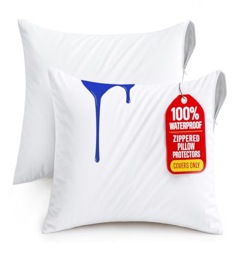 Utopia Bedding Waterproof Zippered Pillow Protectors (White, Pack of 2 | 46 x 46 cm)
