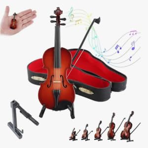 VIFERR Miniature Violin Model Wooden Mini Violin Model Simulation Musical Instrument Model with Bow Stand Case Dollhouse Accessories for Home Office