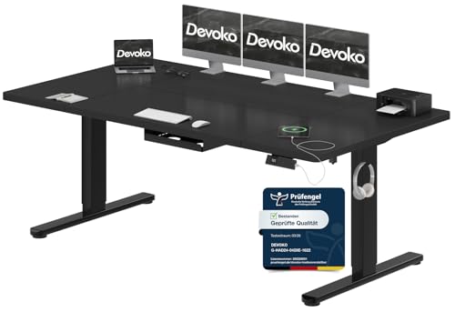 Devoko Höhenverstellbarer Schreibtisch 180x80cm mit Typ-C Ladeanschluss, Schreibtisch Höhenverstellbar Elektrisch, Mobiler Elektrisch Computertisch mi