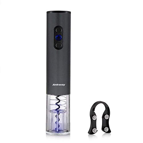 Ankway Electric Wine Opener Battery Operated with Foil Cutter Cordless Stainless Steel Automatic Wine Bottle Opener Kit Night Vision Electric Corkscrew Wine Opener, Silver