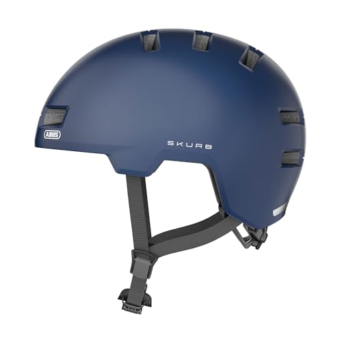 ABUS Stadthelm Skurb - Robuster Fahrradhelm für den Alltag, beim Skaten, BMX-Fahren oder Longboarden - Blau Matt, Größe M