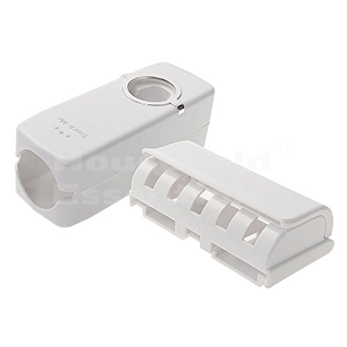 Novias Hands Free Toothpaste Dispenser Automatic Toothpaste Squeezer and Toothbrush Holder Set for 5 Brushes