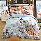 TheFit Paisley Textile Bedding for Young Adult W177 Animal Wild Tiger and Peacock Cover Set 100% Sanded Cotton, Queen King Set, 4 Pieces (King)