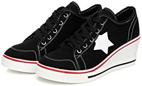 Women Casual Canvas Walking Shoes Slip On Denim Breathable Lace Up Comfort Wedges Low Top Sneakers